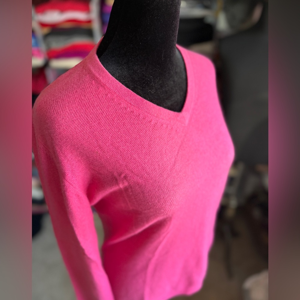 CF Cashme Elegant Pink V-Neck Cashmere Sweater, EU 40, M